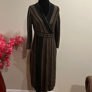 Elegant Black and Brown Striped Dress